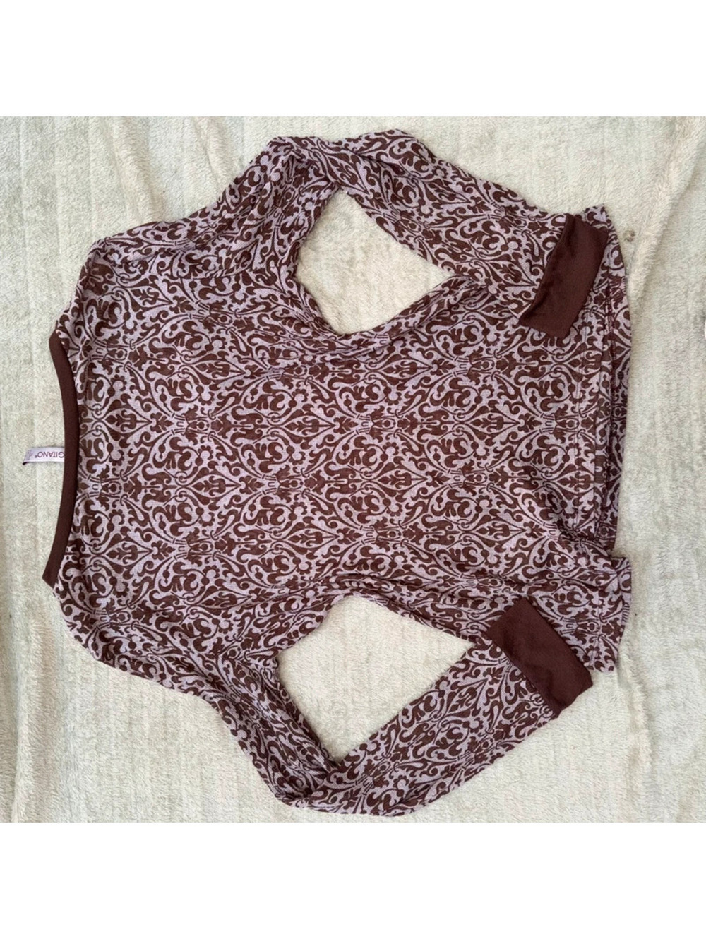 Sheer Brown Patterned Fall Y2K 90’s Long Sleeve - Picture 6 of 6